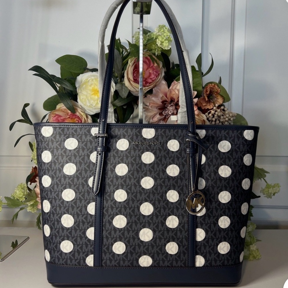 Michael Kors Navy and Cream Polka Dot Tote